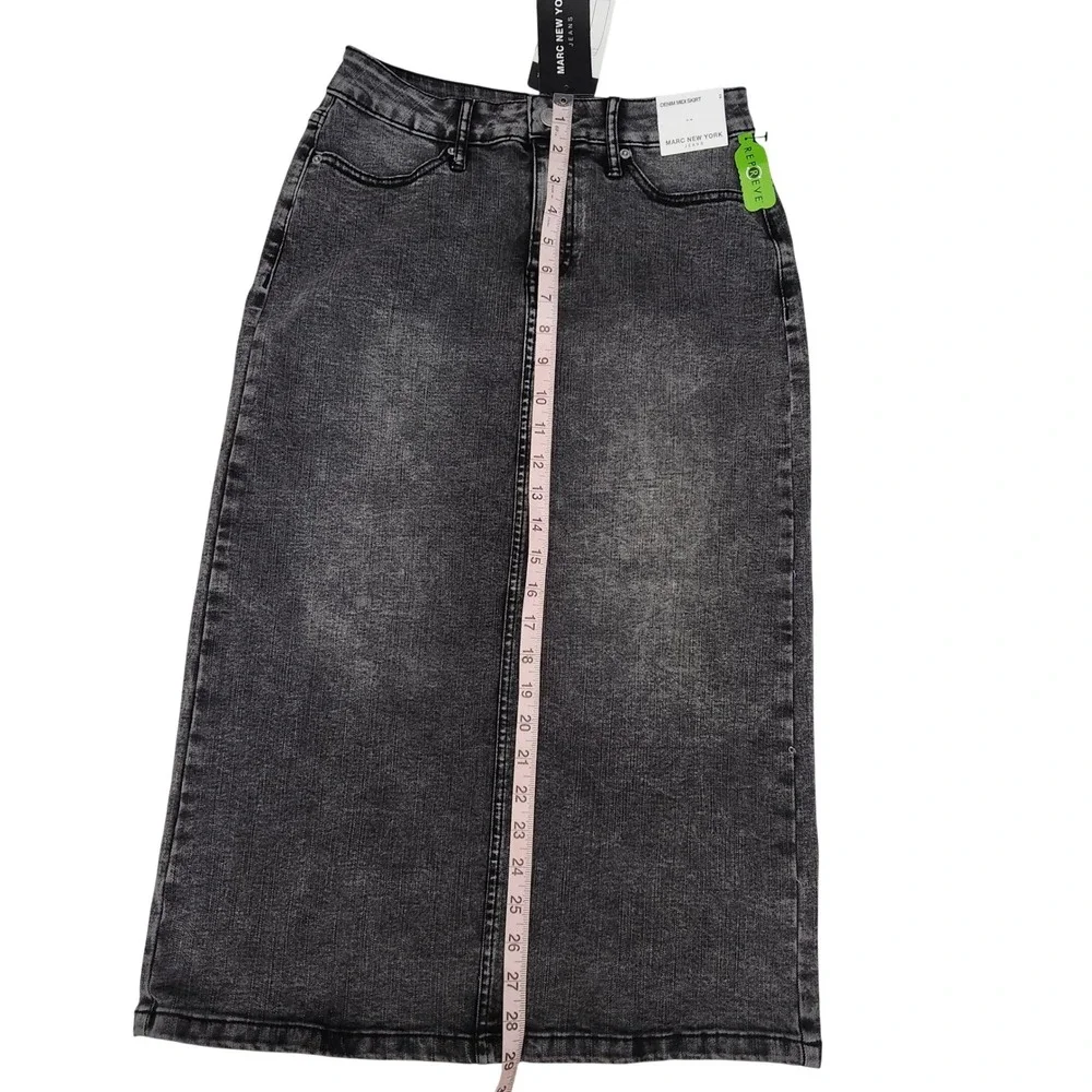 Marc‎ New York Jeans Denim Midi Skirt Ash Grey Stretch Faded MJ4MS249 Womens 2